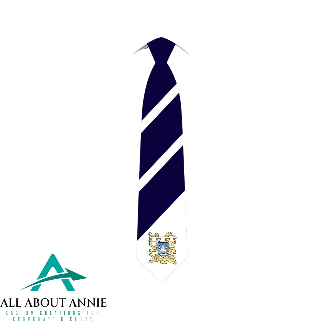Branded Silk Ties - Navy and White