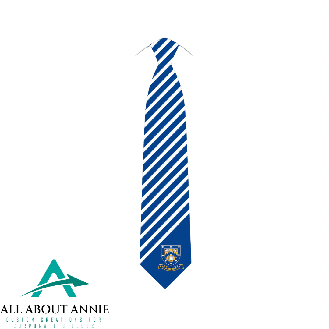 Branded Silk Ties - White and Blue