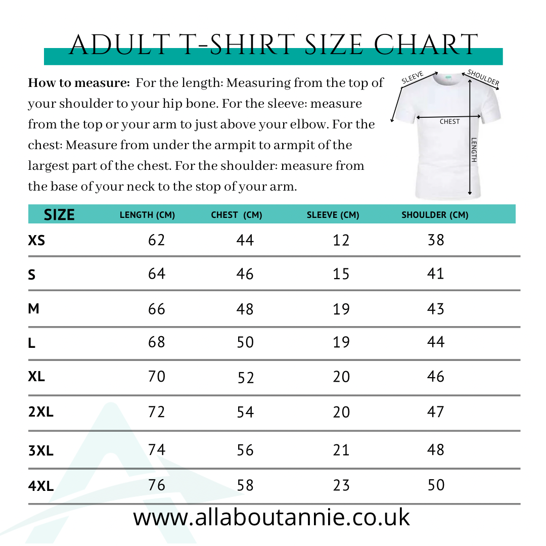 Adult Sports T-Shirts Size Chart